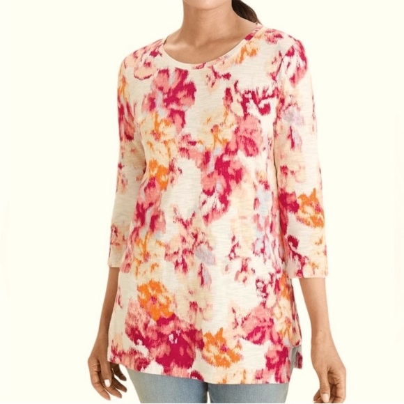 Chico’s Floral T-Shirt 3/4 Sleeves Crew Neck Casual Women's Size Large - Picture 2 of 14